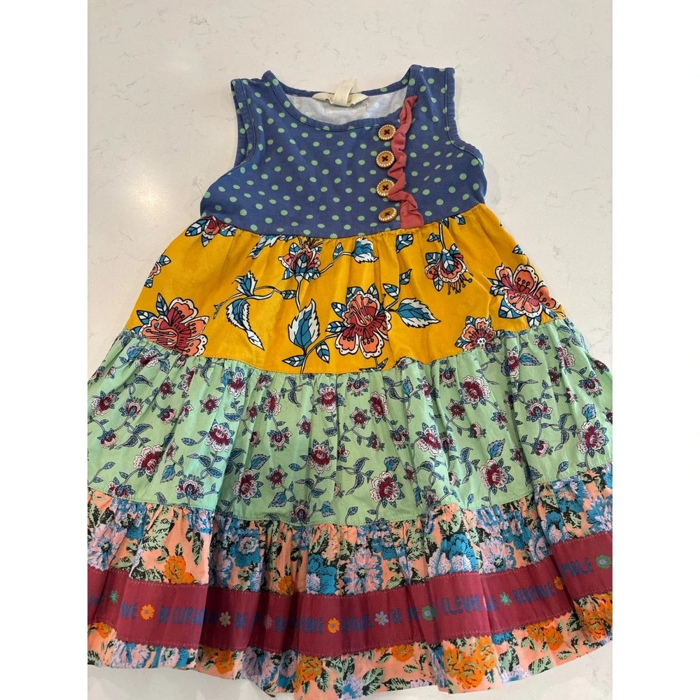 Matilda Jane Girls Mixed Print Tiered Floral Polka Dot Sleeveless Dress boho - Picture 7 of 8